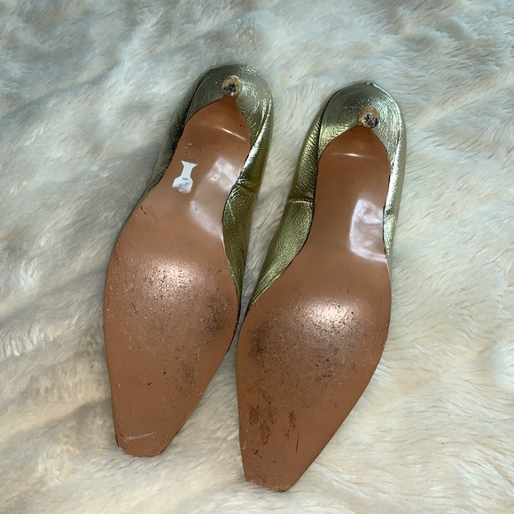 Vintage metallic gold leather pointed toe pumps 7 - Picture 4 of 15